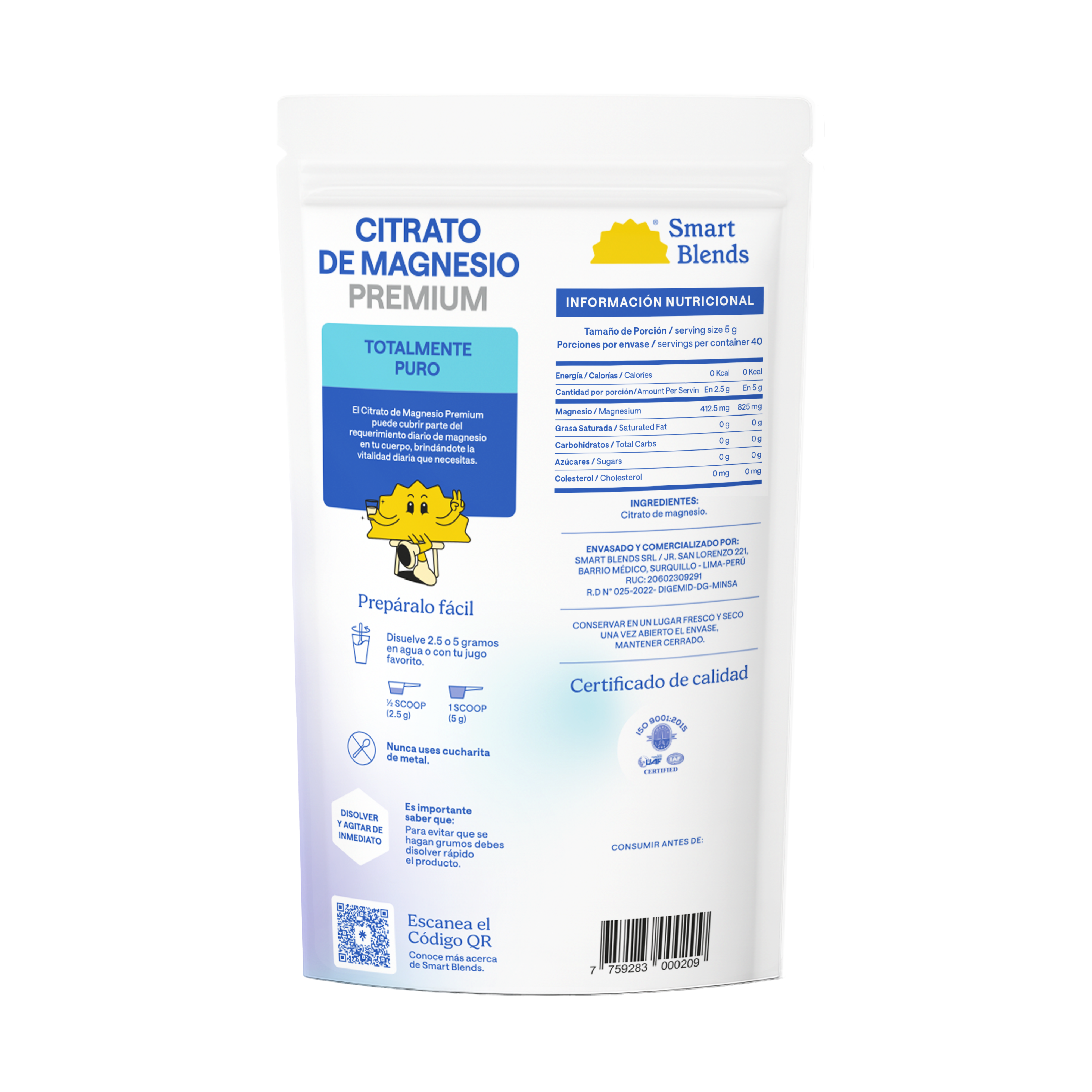Citrato de Magnesio En Polvo Premium 200g