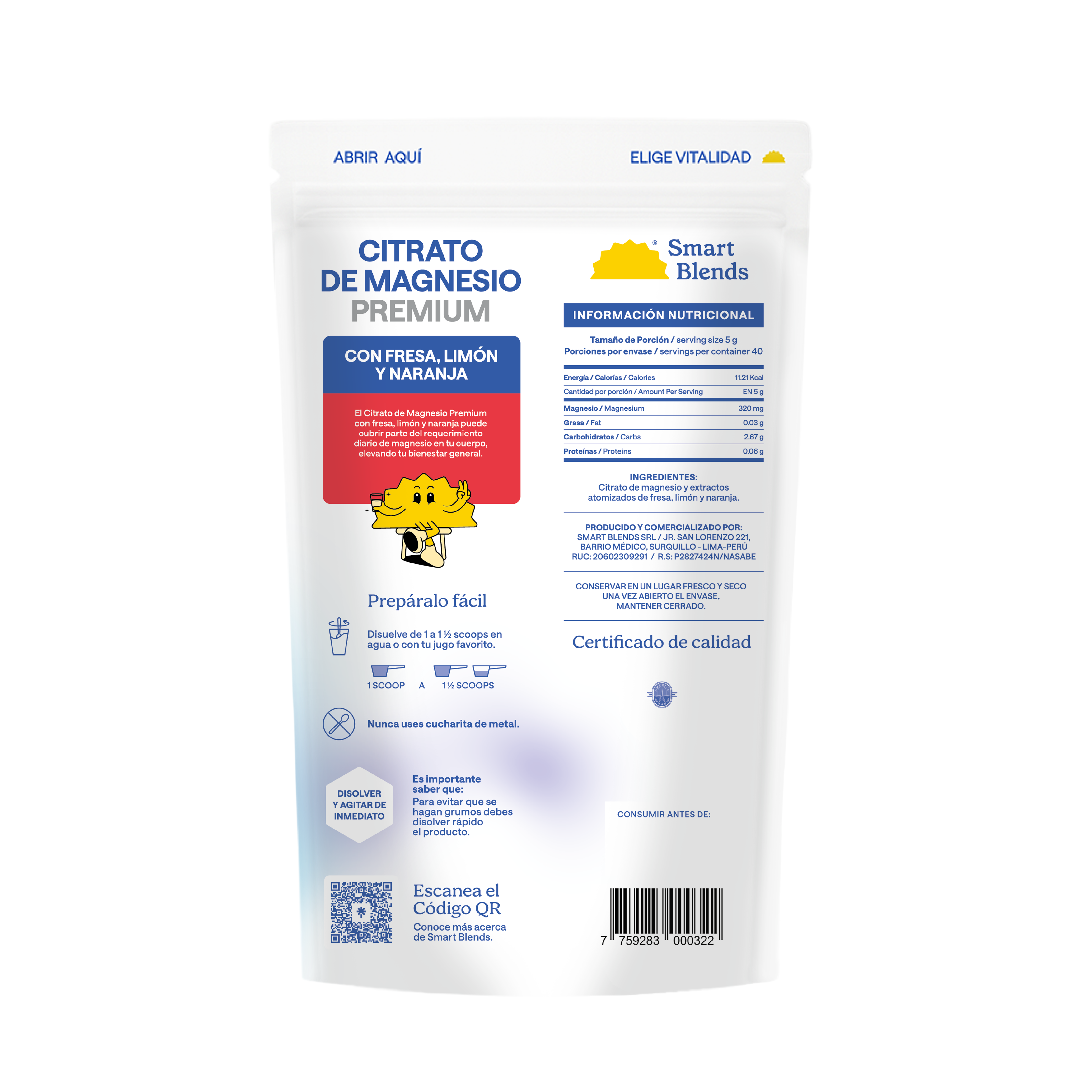 Citrato Magnesio Fresa, Limón Y Naranja 200g