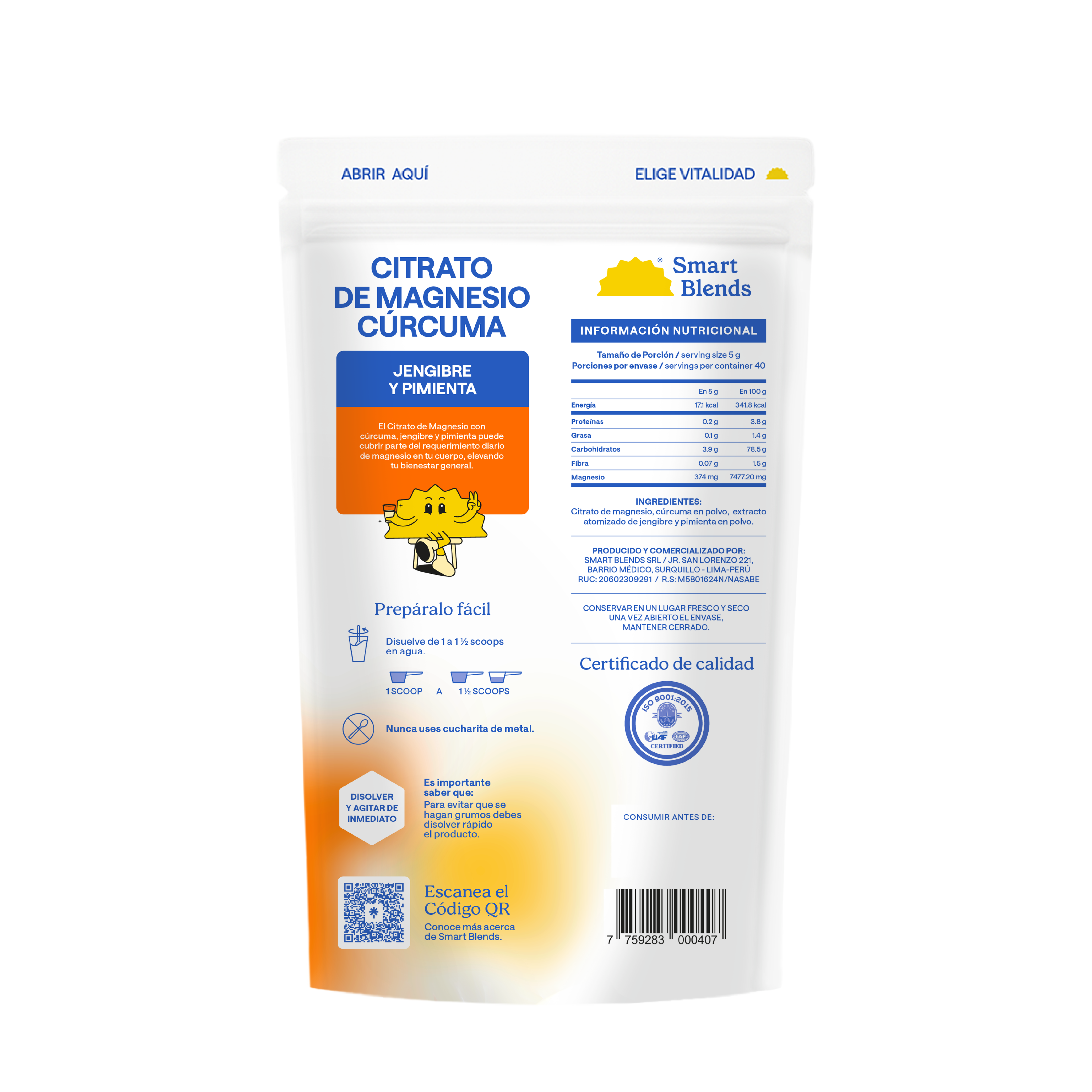 Citrato De Magnesio En Polvo Con Cúrcuma 200g