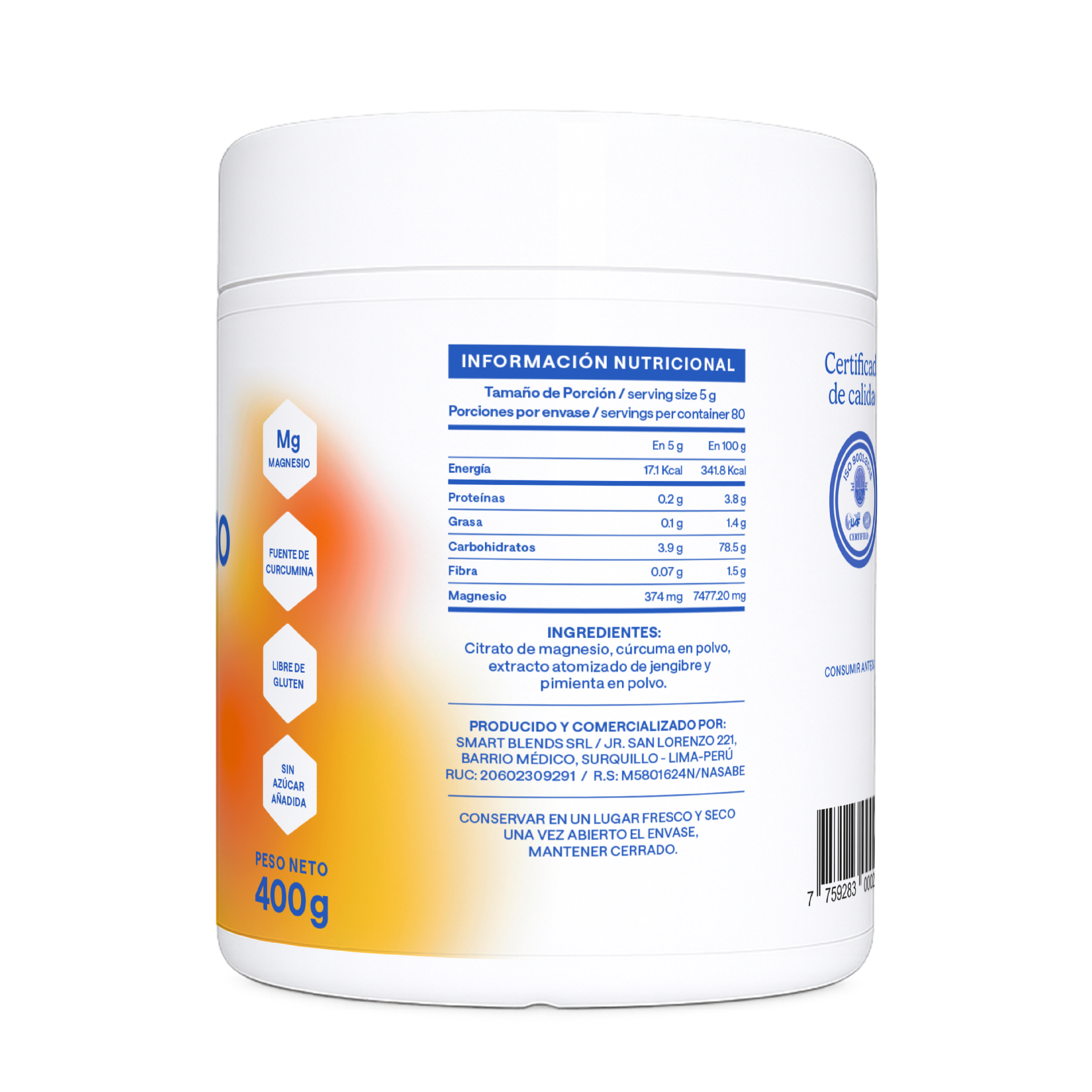 Citrato De Magnesio En Polvo Con Cúrcuma 400g