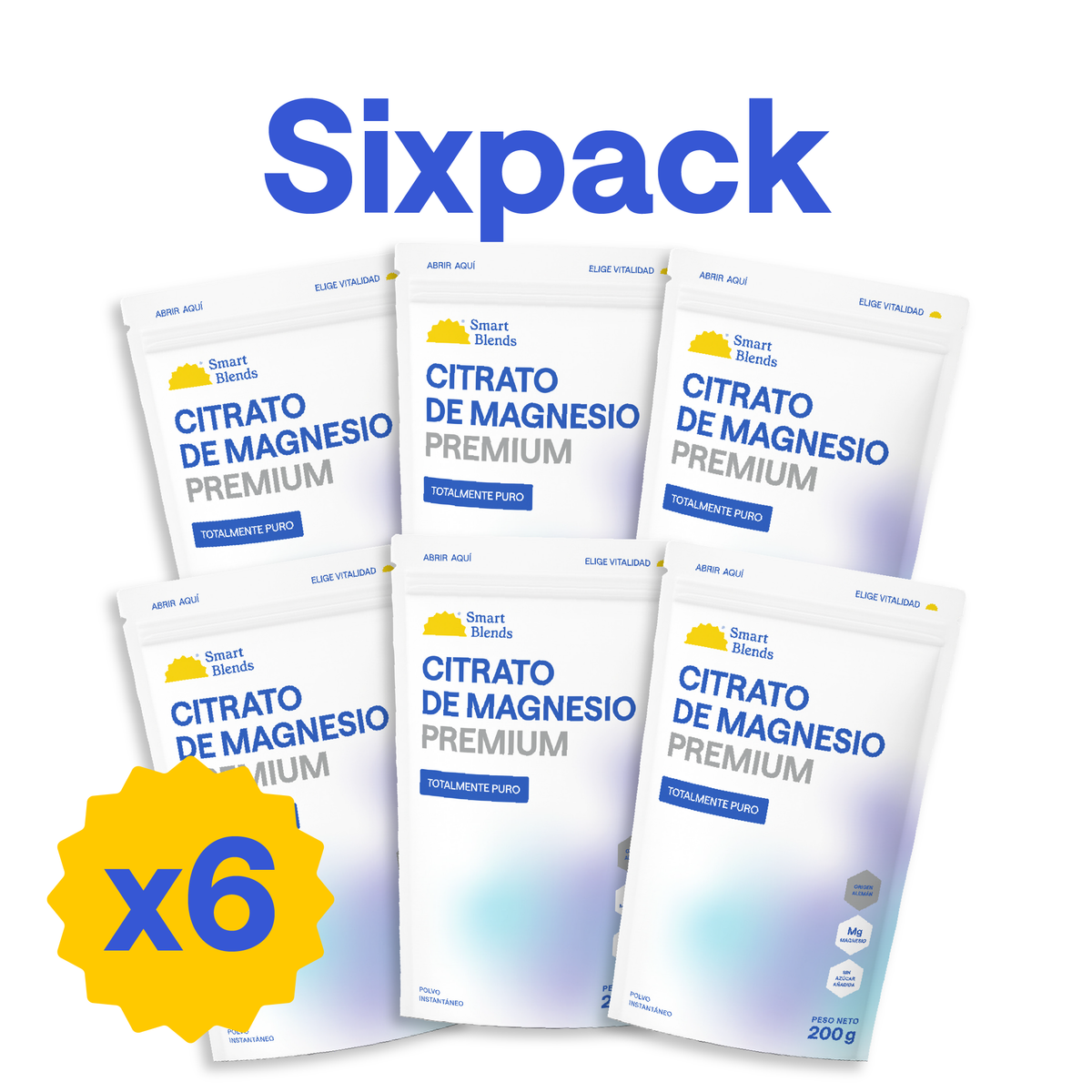 Pack Citrato De Magnesio En Polvo Premium 200g (X6)