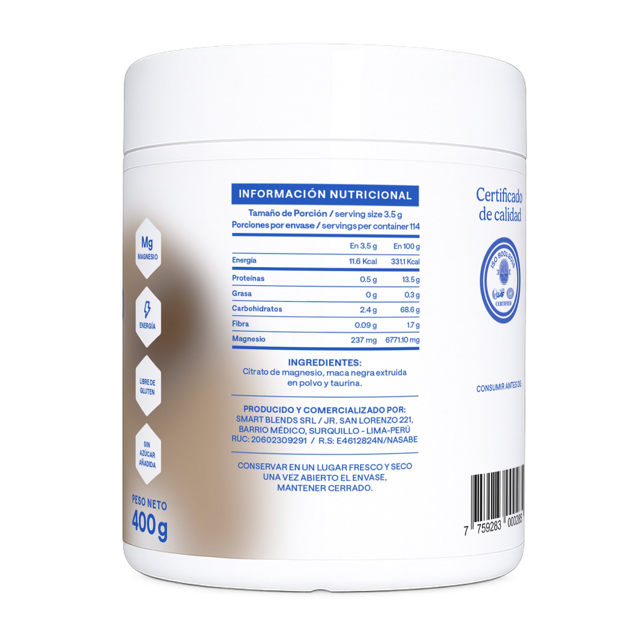 Citrato De Magnesio En Polvo Con Maca Negra 400g
