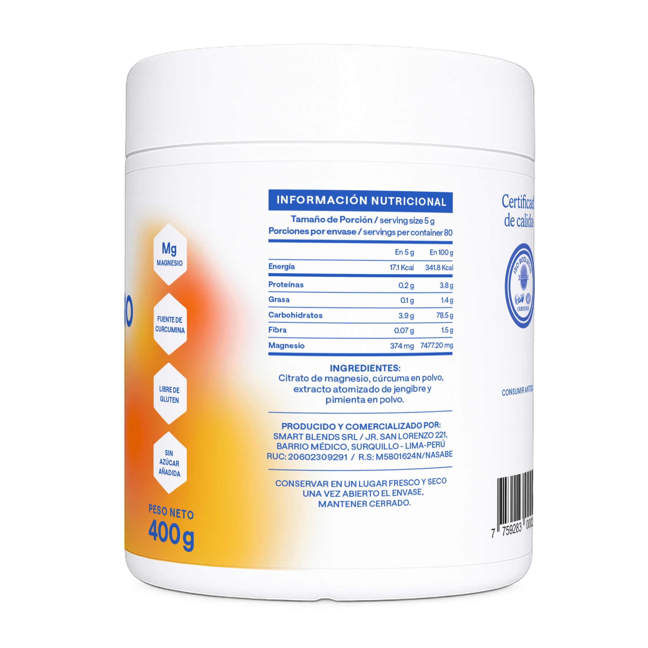 Citrato De Magnesio En Polvo Con Cúrcuma 400g