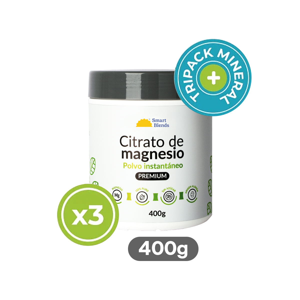 Pack Citrato de Magnesio Premium 400g (X3)