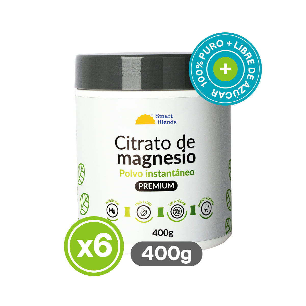 Pack Citrato de Magnesio Premium 400g (X6)