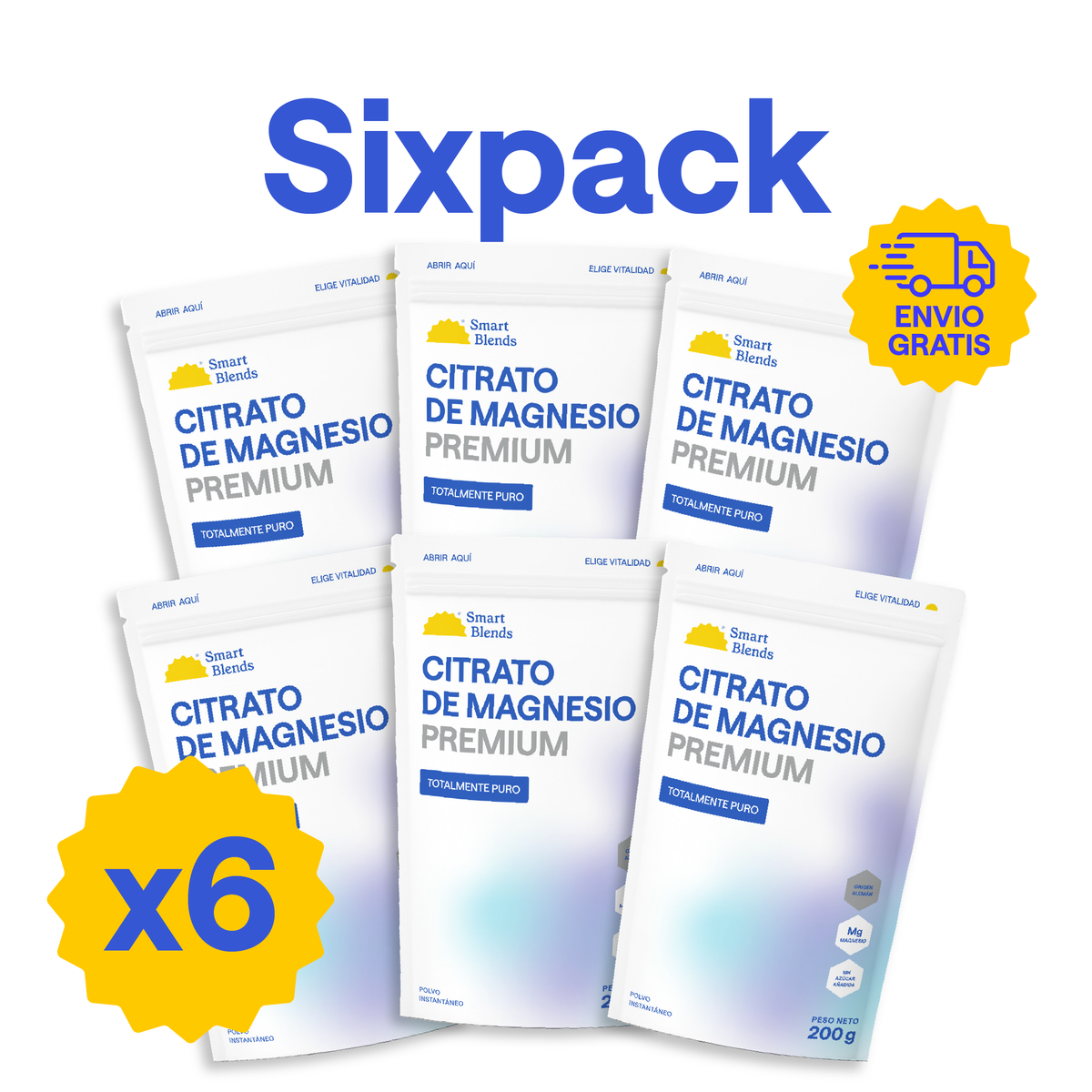 Pack Citrato De Magnesio En Polvo Premium 200g (X6)
