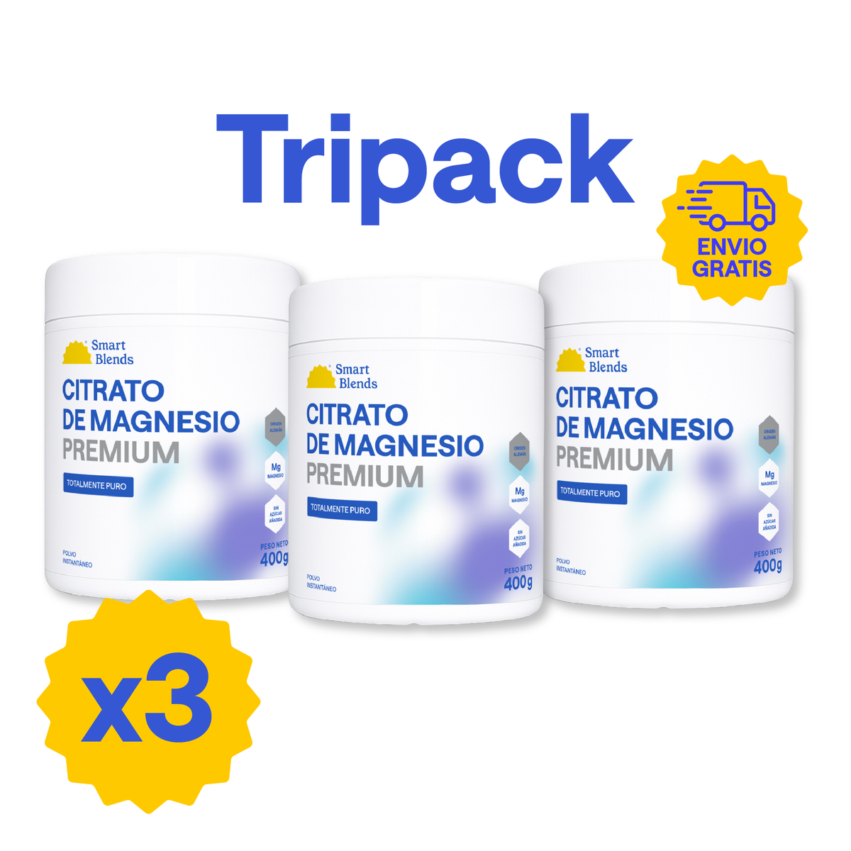 Pack Citrato De Magnesio En Polvo Premium 400g (X3)